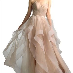 Basix Strapless Sweetheart Cascade Dress Blush pink color